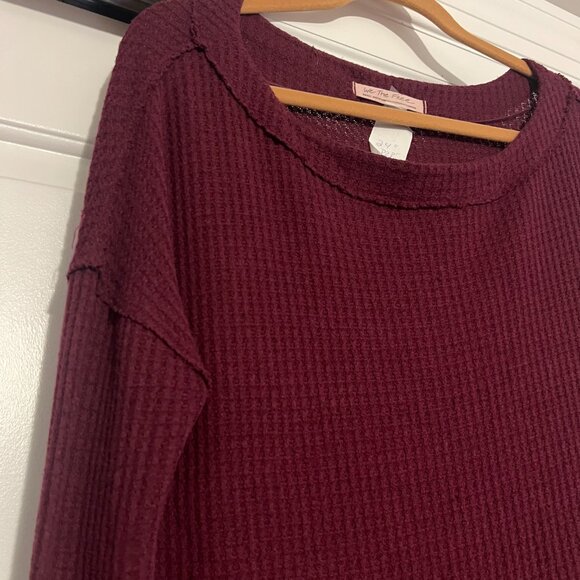We The Free Cranberry Waffle knit ribbed hem, Oversized S Small P2P 24" 32" Long - Picture 6 of 12